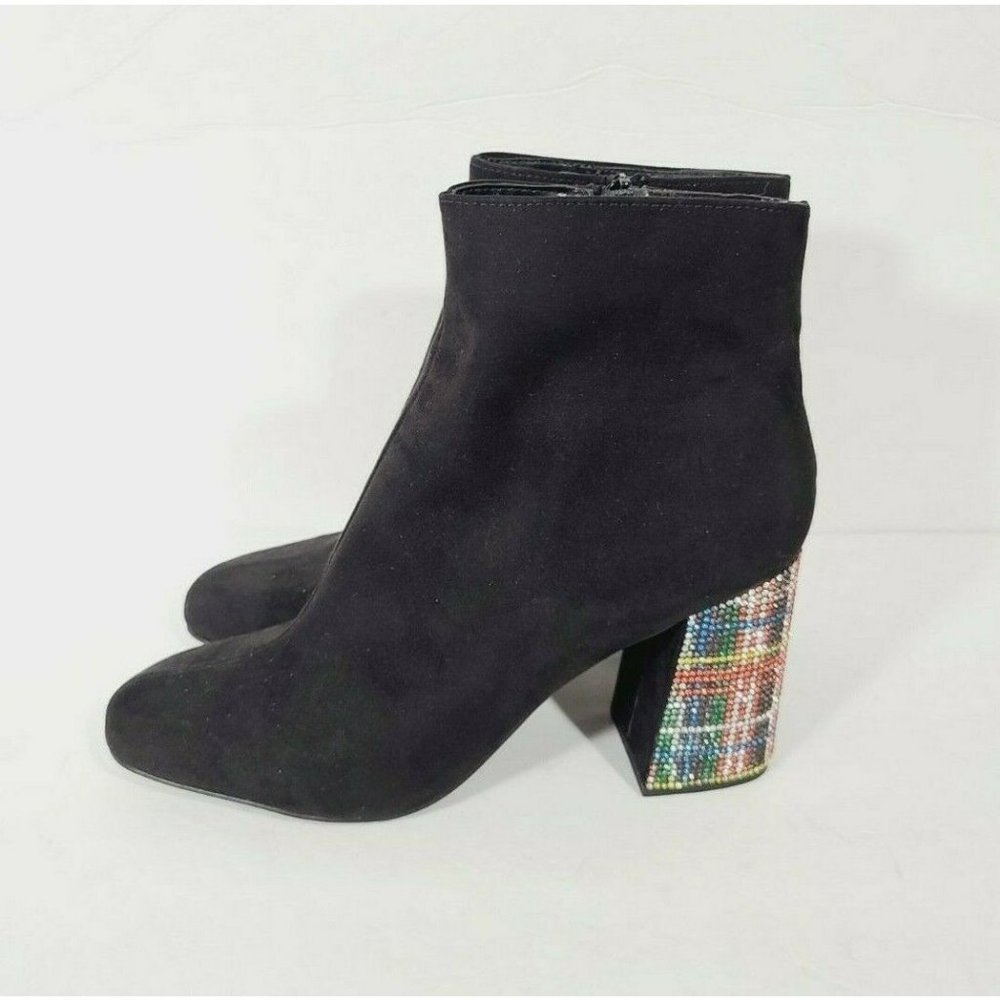 NEW Betsey Johnson Barette Zip Up Rhinestone Block Heel Booties Size 9M Black